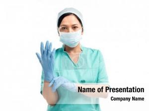 Medical surgeon wearing gloves mask PowerPoint Template