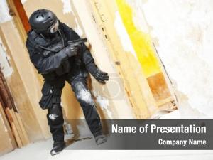 Anti terrorist special forces police soldier, PowerPoint Template