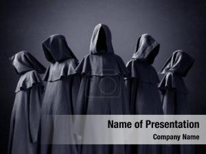 Scary group five figures hooded PowerPoint Template