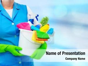 While female housekeeper cleaning office PowerPoint Template