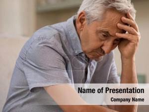 Man thoughtful senior sitting couch PowerPoint Template