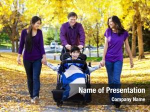 Children family disabled wheelchair  PowerPoint Template