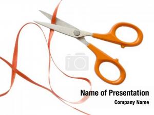 Cutting orange scissors orange ribbon