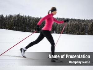 Young cross country skiing: woman cross country