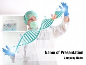 Holding researcher medic dna strand PowerPoint Template