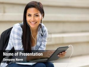 Student pretty college holding tablet
