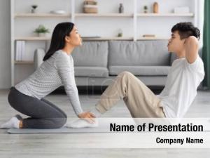 Asian sporty young couple sportswear PowerPoint Template