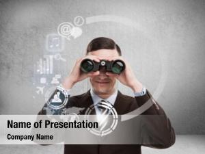 Through businessman looking virtual reality PowerPoint Template