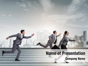 Businesspeople running powerpoint template