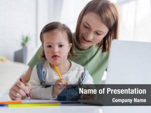 Near woman drawing daughter down PowerPoint Template