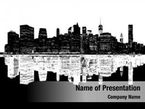 Black and White City Silhouette PowerPoint Template