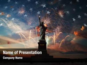 Statue Of Liberty With Fireworks PowerPoint Template