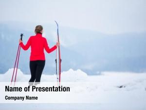 Young cross country skiing: woman cross country