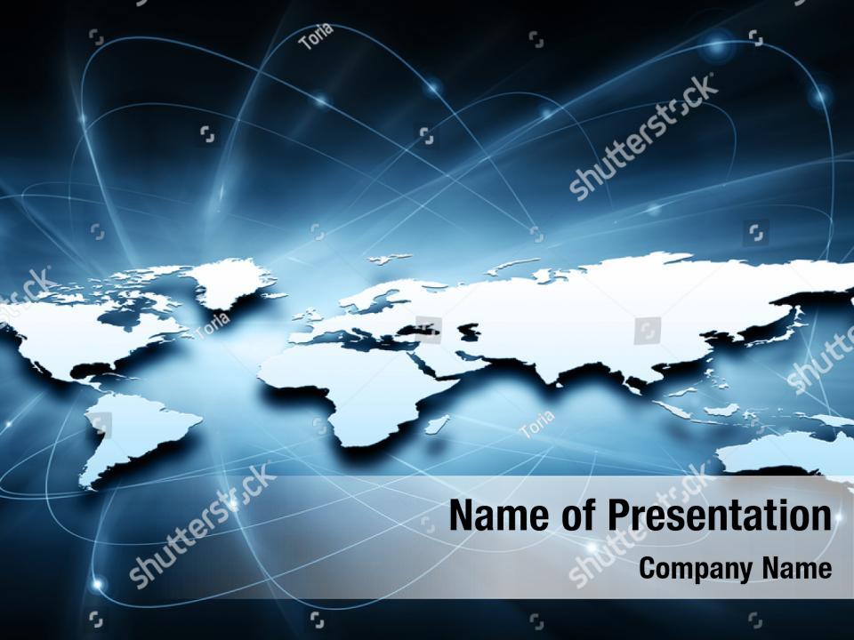 Continent network world map PowerPoint Template - Continent network ...