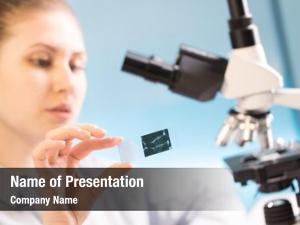 Microscope woman laboratory microscope slide