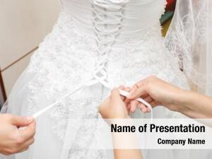 White women lacing wedding dress