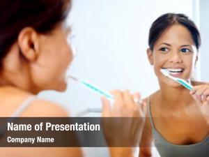 Woman portrait attractive brushing teeth