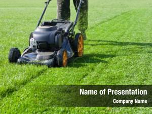 Green lawn mower meadow  PowerPoint Template