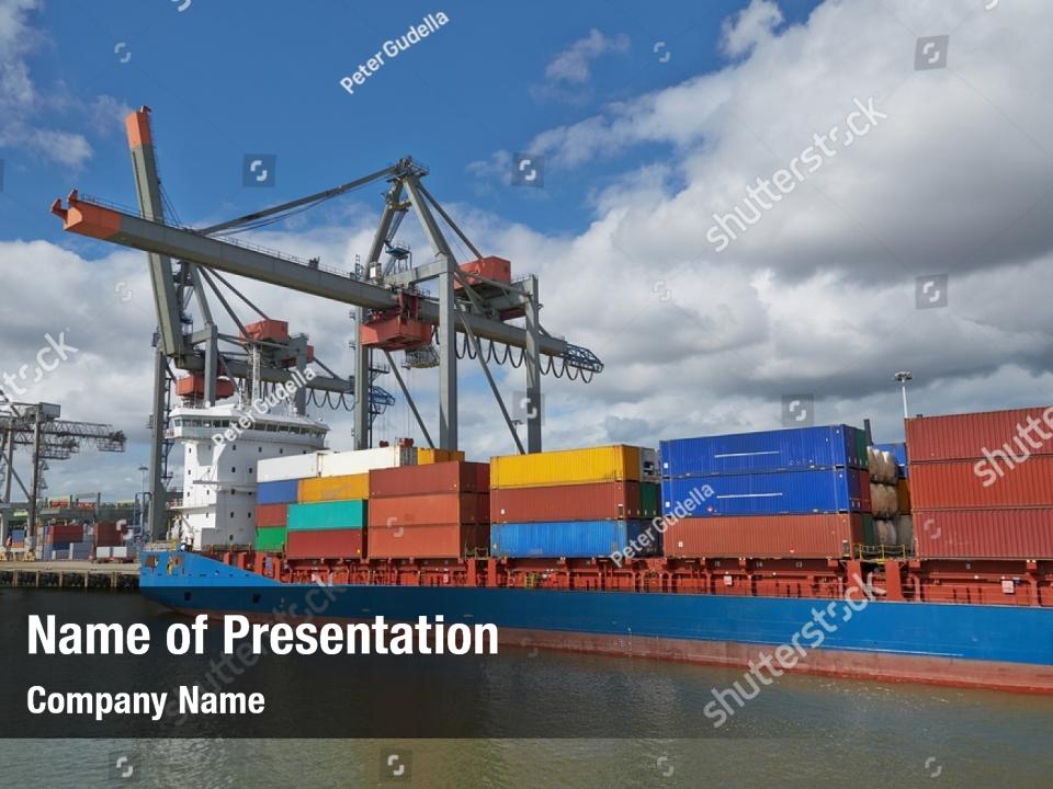 Transportation container ship and cranes PowerPoint Template ...