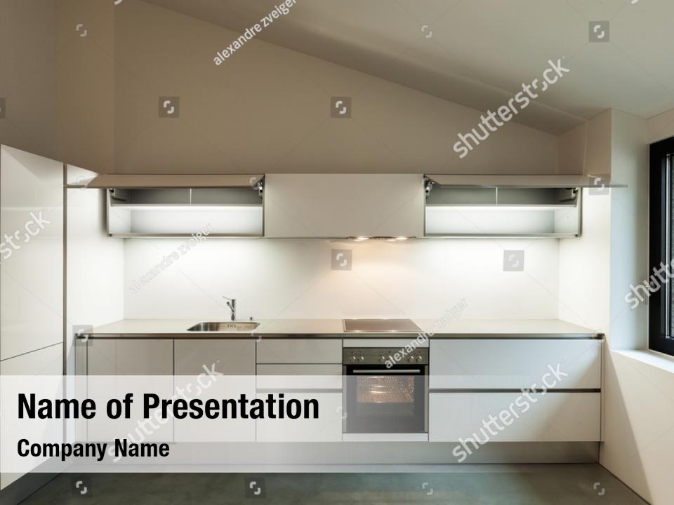 Modern White Kitchen Apartment PowerPoint Template - Modern White ...