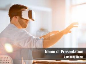 Through businessman looking virtual reality PowerPoint Template