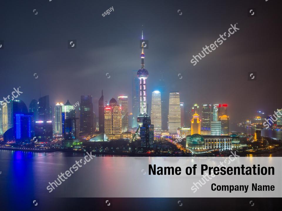 Architecture Shanghai Skyline With Color PowerPoint Template ...