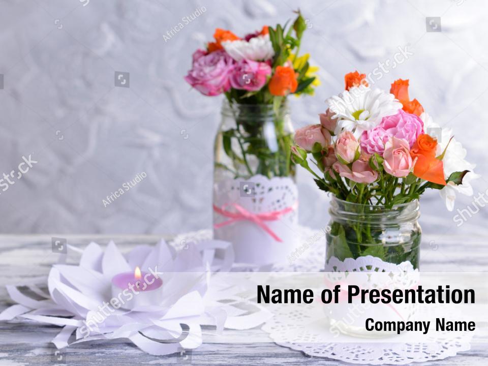 Bright beautiful bouquet flowers jars PowerPoint Template - Bright ...