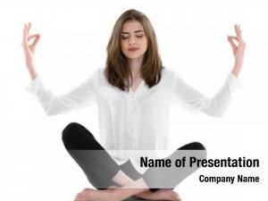 Meditation businesswoman relaxing pose, white