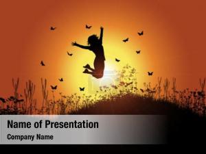 Woman Silhouette with Butterfly PowerPoint Template