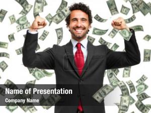 Man Enjoying Money Rain PowerPoint Template