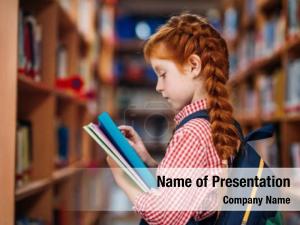 School Girl In The Library PowerPoint Template