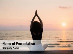 Silhouette yoga meditation girl sea