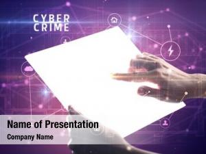 Tablet holding futuristic cyber crime