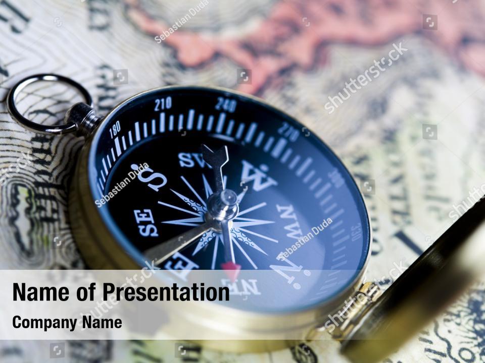 World map with compass PowerPoint Template - World map with compass ...