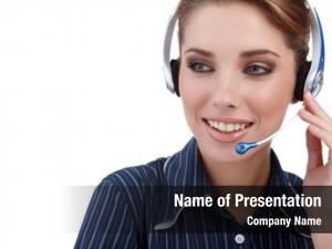 Headset customer representative smiling during