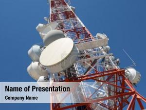 Telecommunications tower with blue