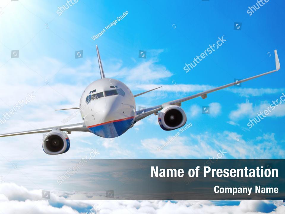 Wing view from the airplane PowerPoint Template - Wing view from the ...