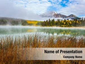 Among pyramid mountain fog clouds PowerPoint Template