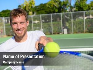 Portrait tennis player man showing