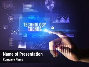 Technology hand touching trends inscription,