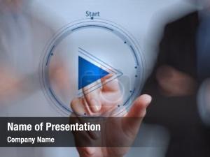 Play hand press button sign PowerPoint Template