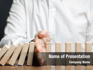 Man Stops Domino Effect PowerPoint Template