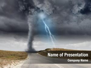 Lightning powerful tornado above countryside
