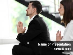 Relaxing business people meditation pose