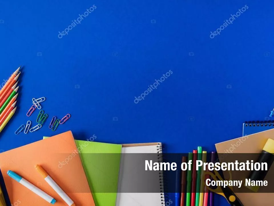 School Supplies on Blue Background