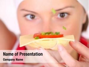 Woman picture focused seasoning sandwich