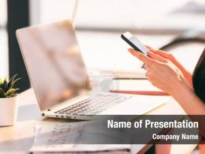 Businesswoman cropped view working smartphone, PowerPoint Template