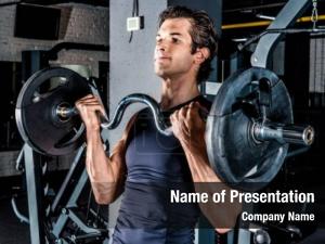 Man young sportive exercising barbell PowerPoint Template