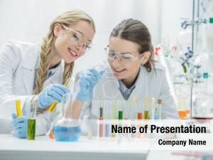 Female two young scientists making