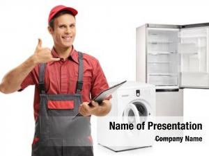 Repairman with a clipboard powerpoint background